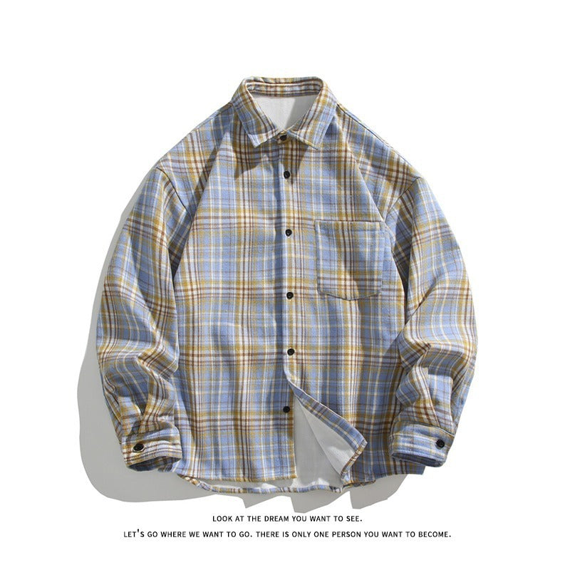 Men’s Fleece-Lined Plaid Retro Casual Jacket