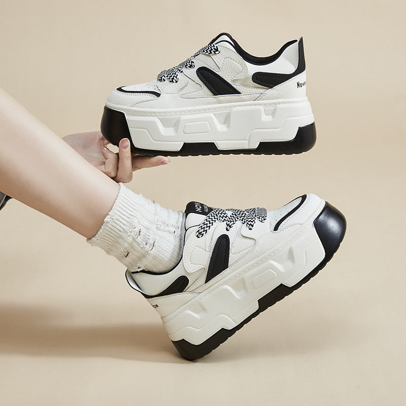 Round-Toe Hidden Height White Casual Sneakers