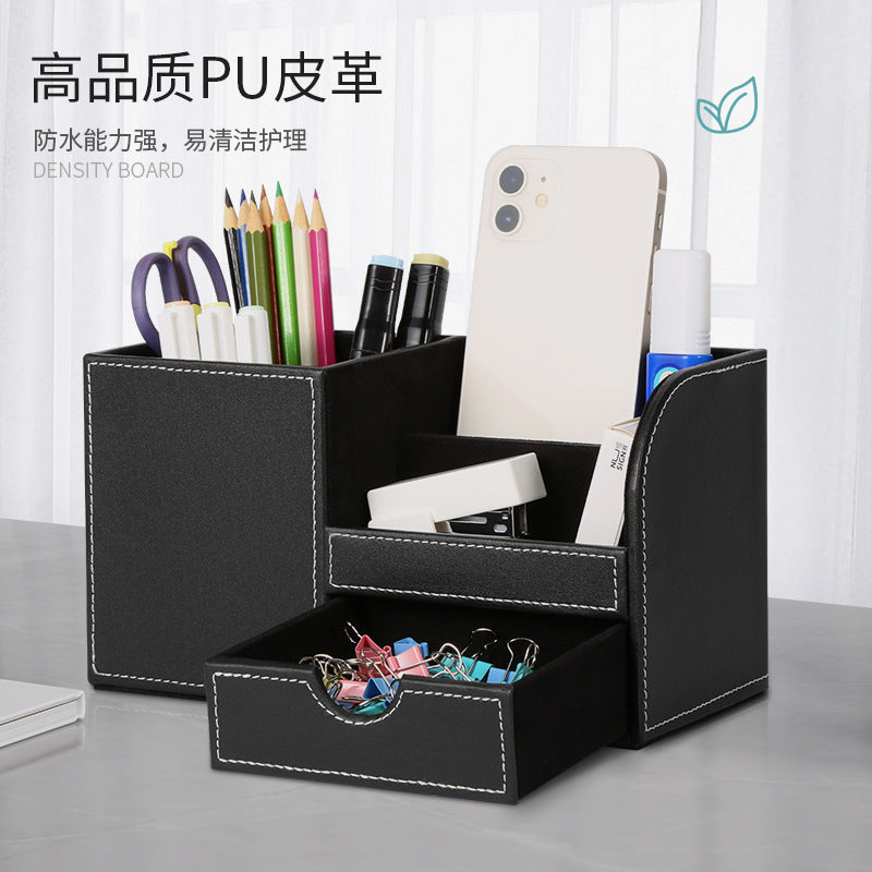 Luxury Leather Drawer Pen Holder Creative Desktop Organizer
