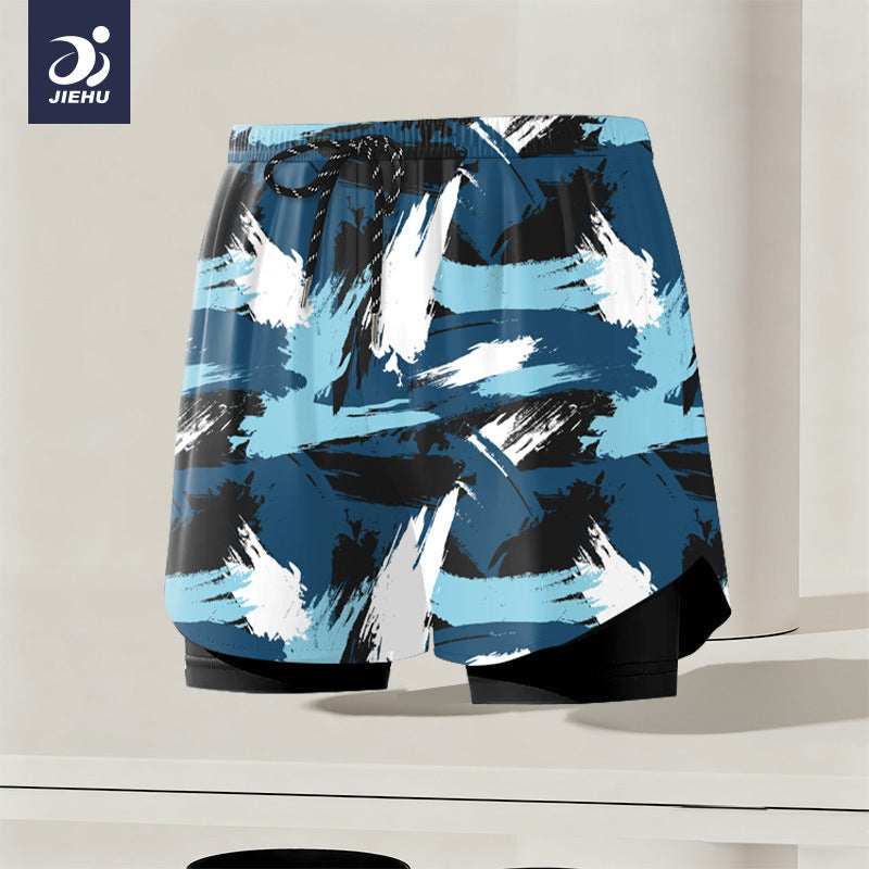 Men's Double Layer Breathable Anti Embarrassment Swim Trunks