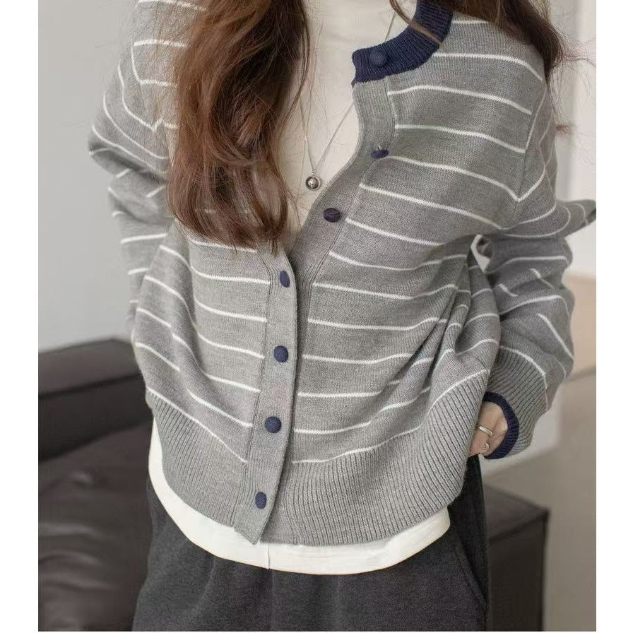 Korean Striped Lazy Knit Cardigan