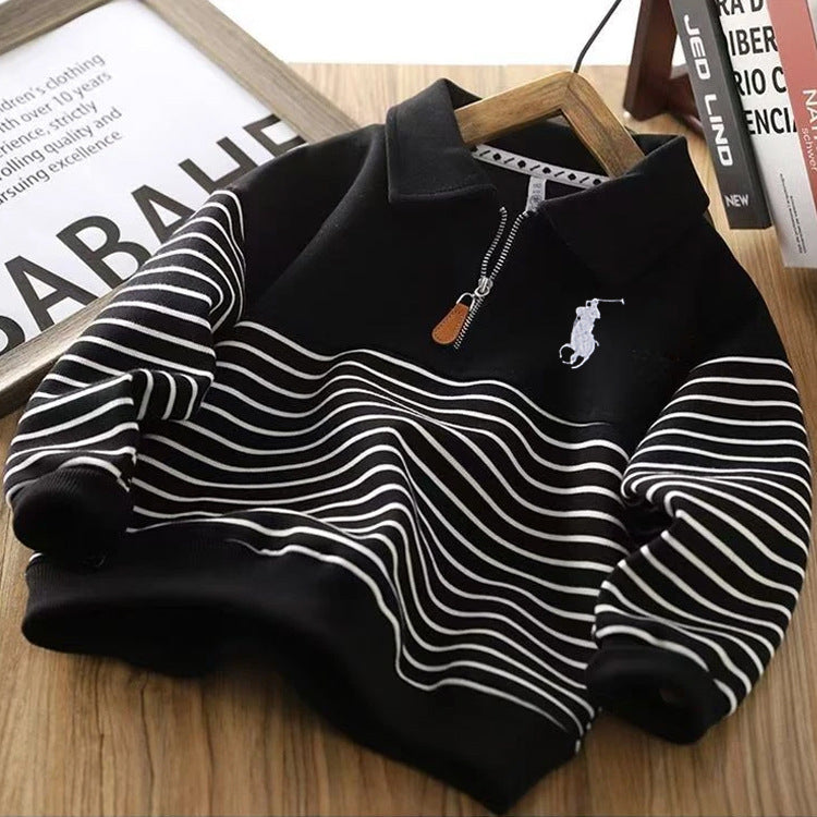 Boys’ Thick Striped Sweatshirt – Autumn Winter Warm