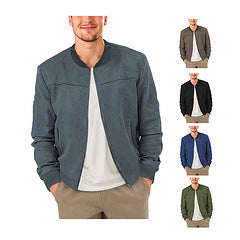 Men’s Suede Zipper Jacket – Autumn Casual Retro Solid Color Long