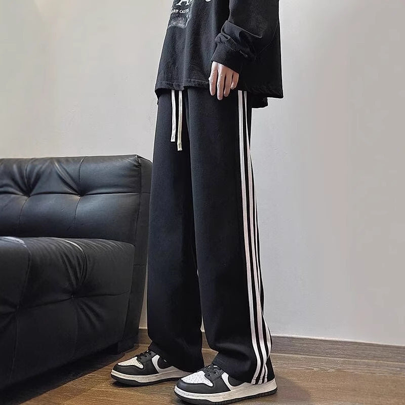 STOCK-Men’s Wide-Leg Three-Bar Sweatpants Casual Comfort