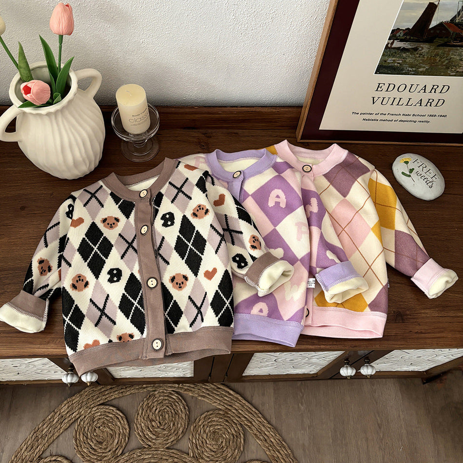 Kids’ Thick Knit Cardigan – Warm Korean Style Sweater Jacket
