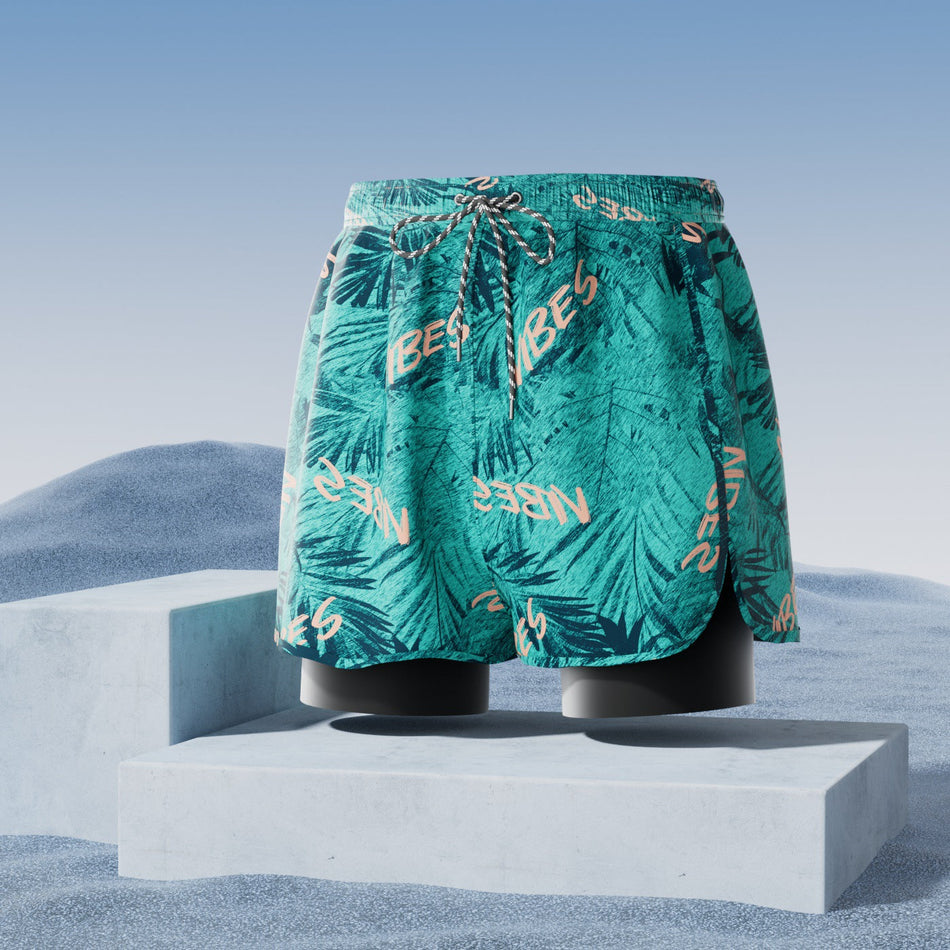 Men's Anti-Embarrassment Double Layer Boxer Swim Trunks