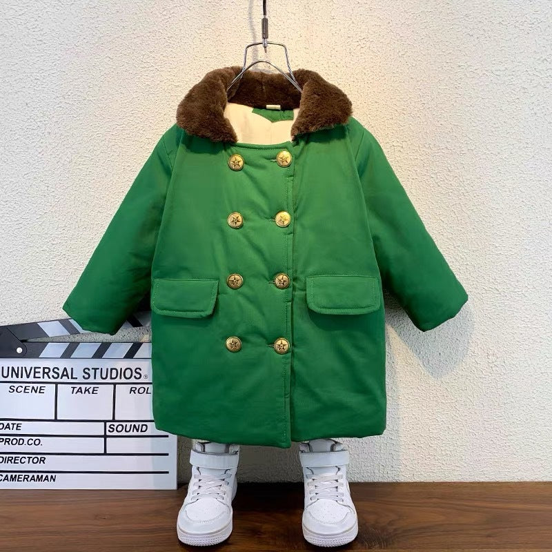 Boys Fleece Added Army Green Cotton Padded Winter Jacket Mid