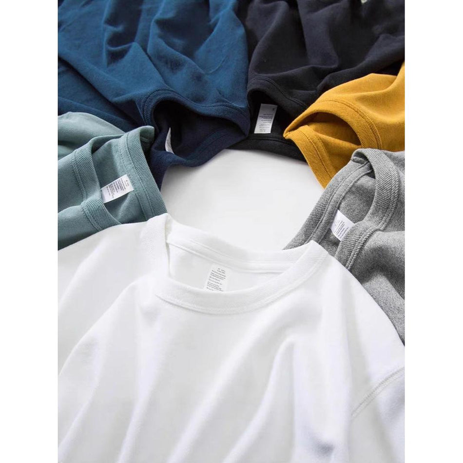 Unisex 300g Heavy Cotton White Short-Sleeve Loose T-Shirt