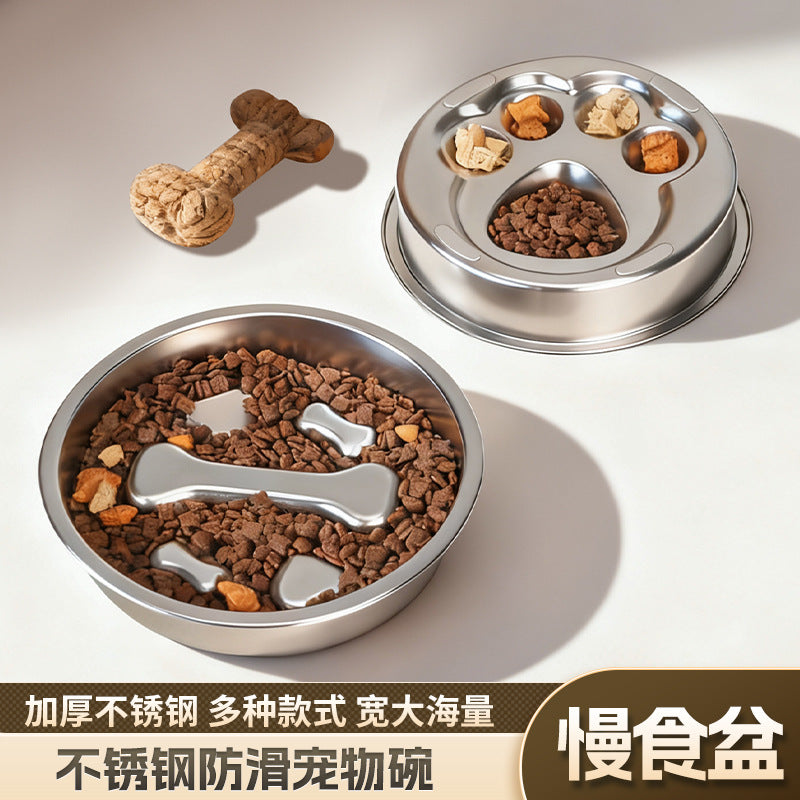 304 Stainless Steel Pet Slow-Feeding Anti-Spill Dog Bowl