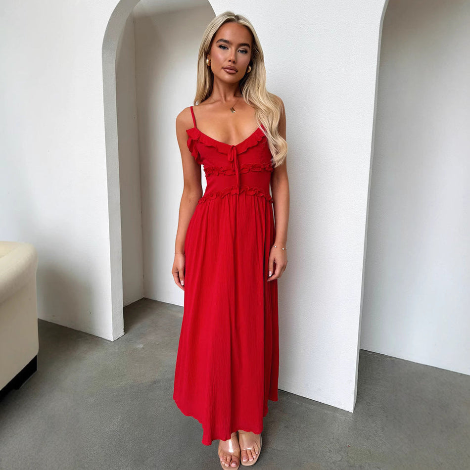 Boho Sling Ruffled Holiday Dress - Loose Casual Summer Wear