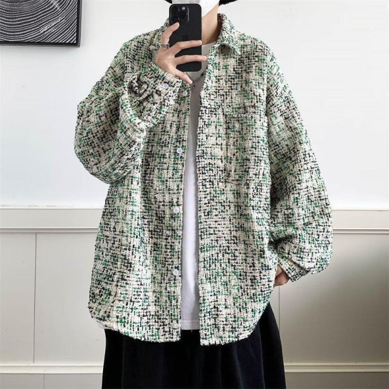 Men’s Houndstooth Overshirt Spring Autumn Casual