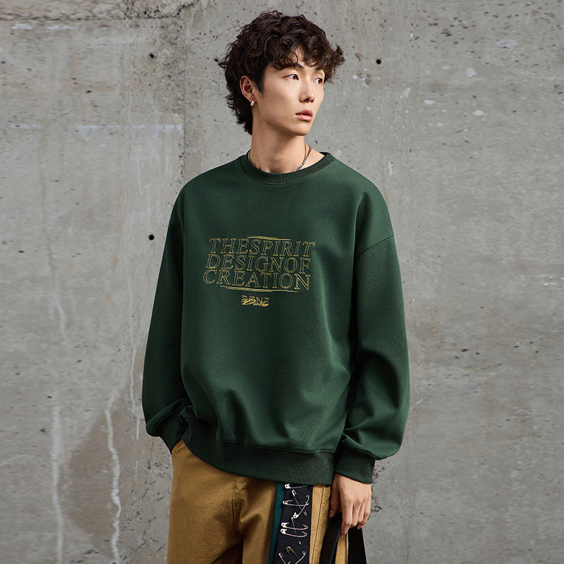 Embroidered Crewneck Sweatshirt – Men’s Autumn Retro Pullover