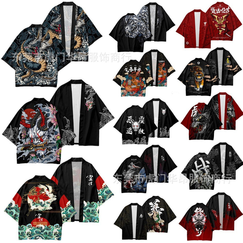 Men’s Harajuku Feather Woven Kimono Vintage Cloak