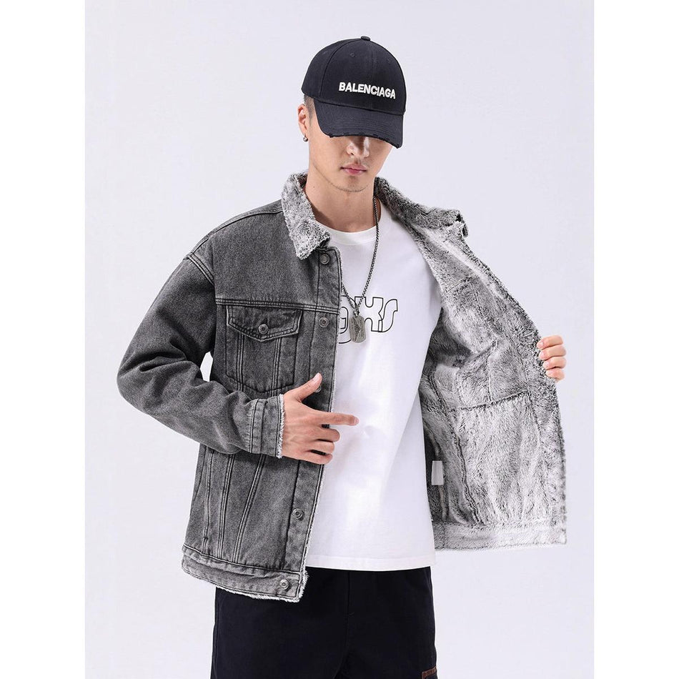Men’s Retro Denim Fleece-Lined Jacket Autumn Winter Trendy