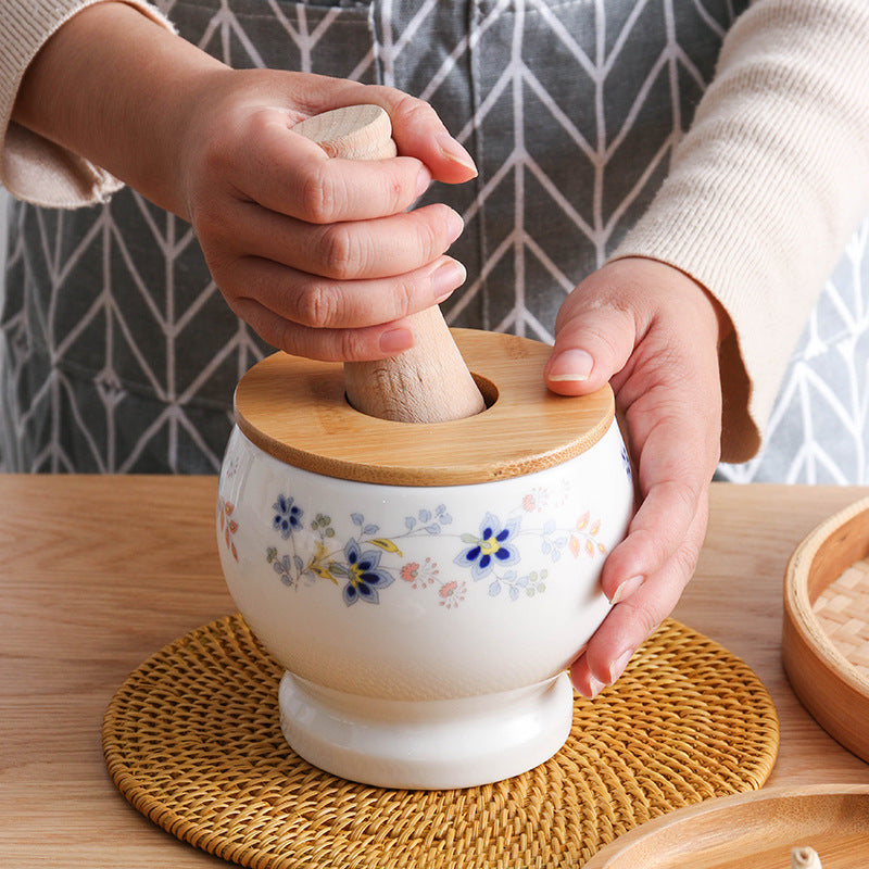 Kitchen Garlic Masher Ceramic Mortar Household Grinding Tool