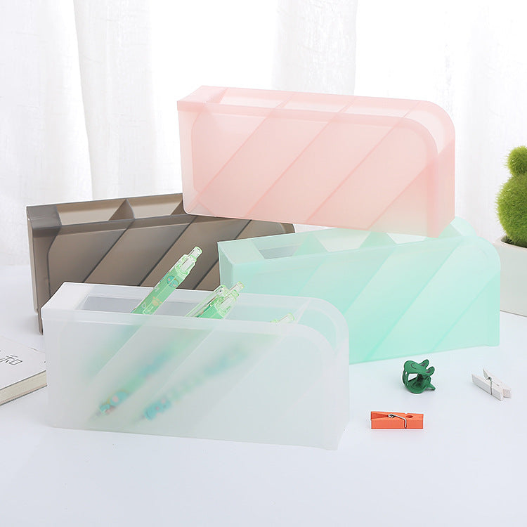 Oblique Multi-Grid Frosted Pen Holder – Desktop Organizer Box