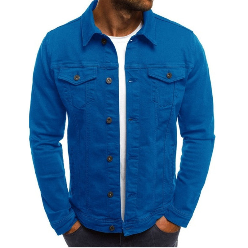 STOCK-Slim Denim Men’s Jacket – Multi-Pocket Workwear Style