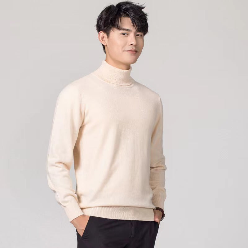 Men’s High Lapel Sweater – Solid Color Turtleneck Knit