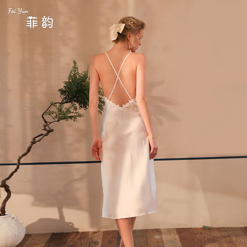 Satin Lace Nightgown with Chest Cushion for Women