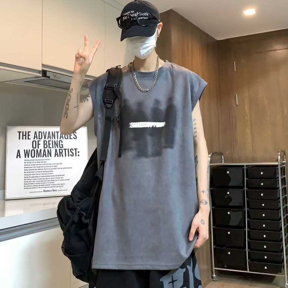 Men's Suede Sleeveless T-Shirt - Summer Loose Waistcoat Vest