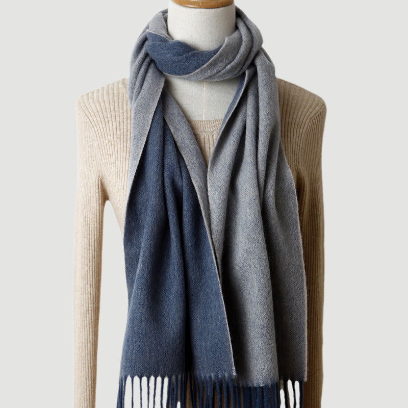 Men’s Double-Sided Wool Solid & Two-Color Tassel Scarf