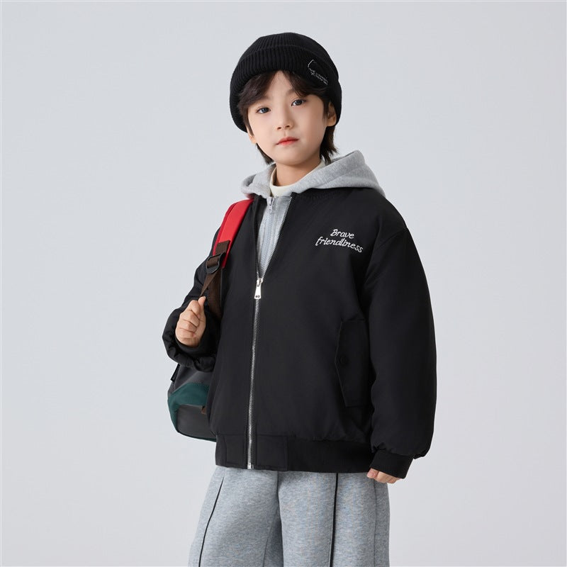 Haima Boys Hooded Winter Jacket 2025 New Year Cotton Coat