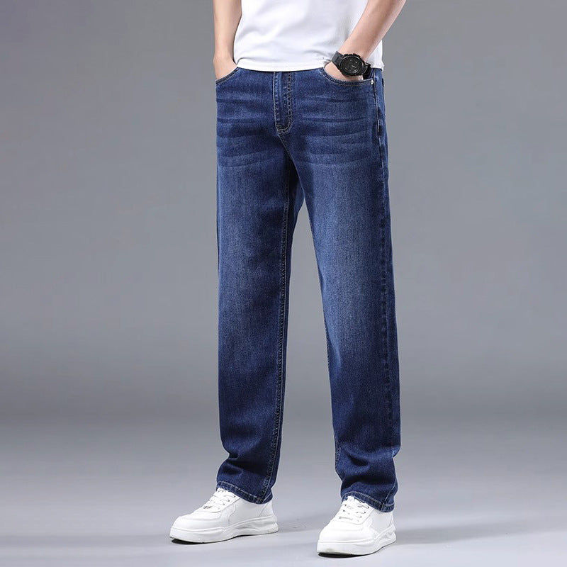Men’s Loose Straight Solid Color Wear-Resistant Jeans Pants