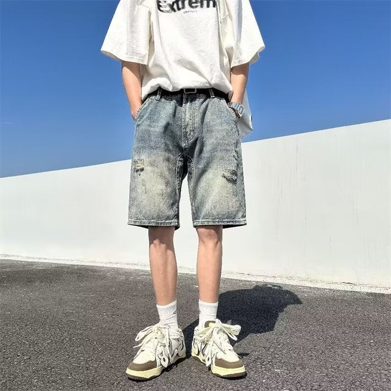 Rapped Men’s Denim Shorts – Loose Retro Summer Fit