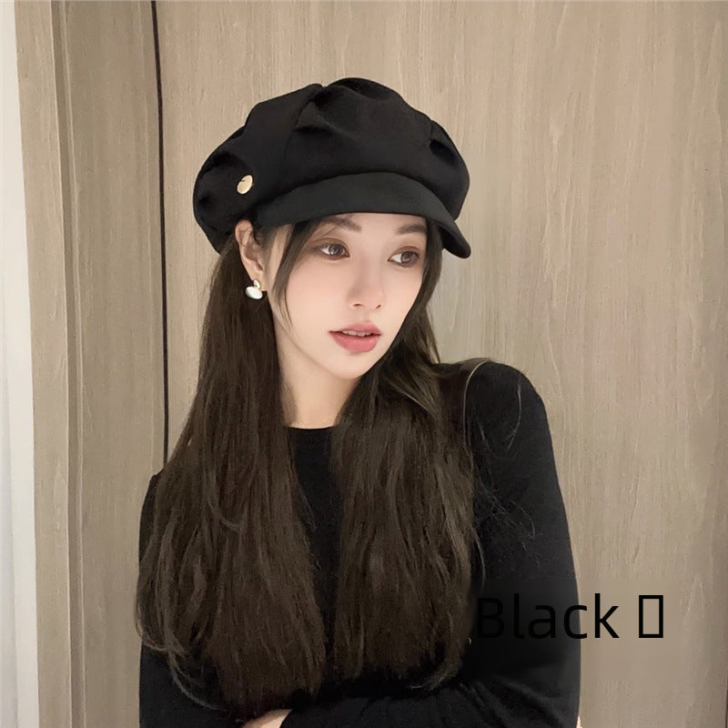 Korean Face-Framing Beret – Soft Cloud Octagonal Hat for Women