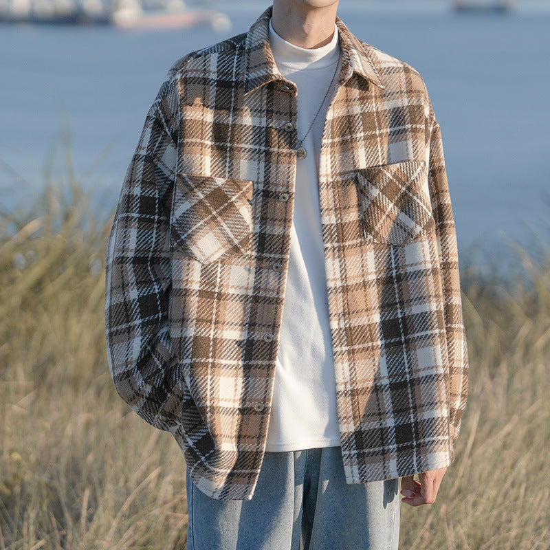 Japanese Plaid Overshirt Men’s Vintage Woolen Jacket