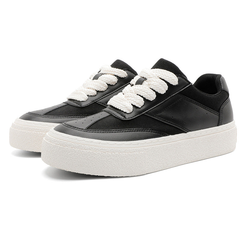 Men’s Retro Thick Sole Sneakers – Black Low-Top Casual Shoes