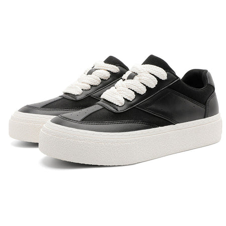 Men’s Retro Thick Sole Sneakers – Black Low-Top Casual Shoes