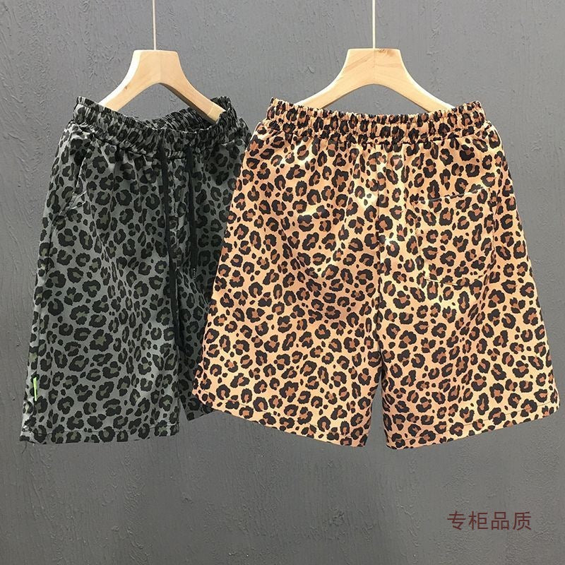 Men's American Leopard Print Ice Silk Shorts Retro
