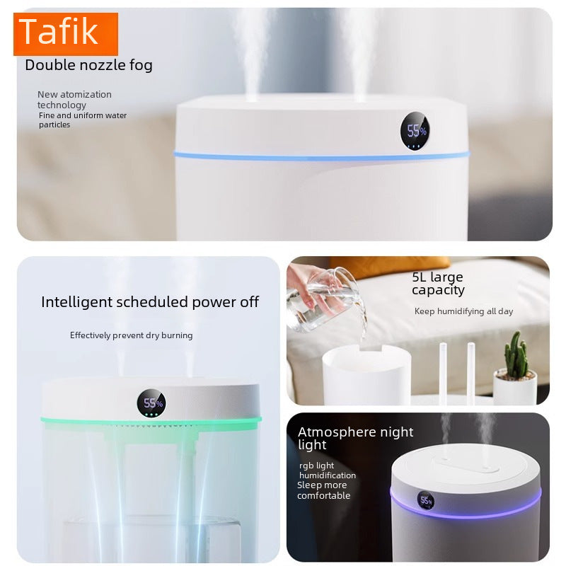 INSTOCK-5L Double Spray Humidifier – USB, LED Display, Night