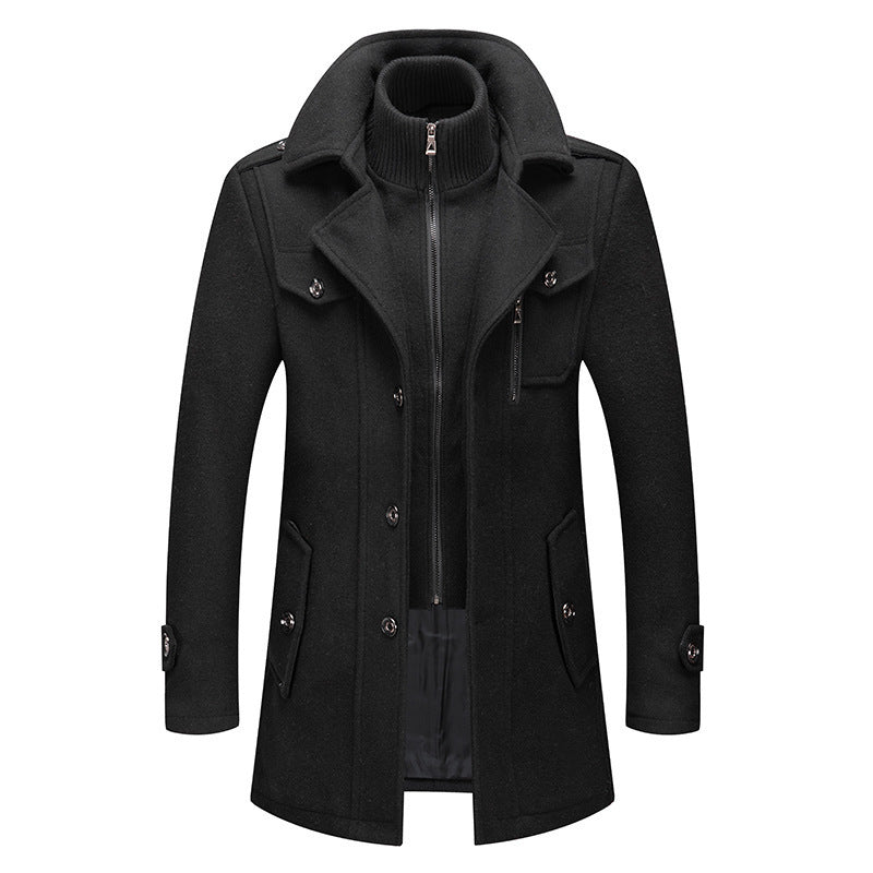 Men’s Autumn Winter Double-Collar Business Wool Coat