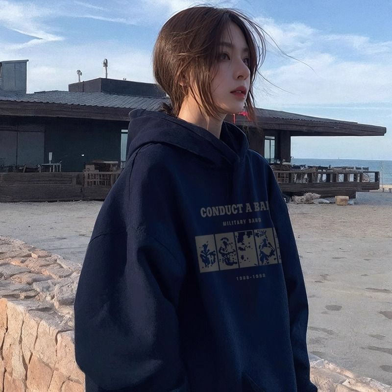 Women’s Black Fleece-Lined Loose Hoodie