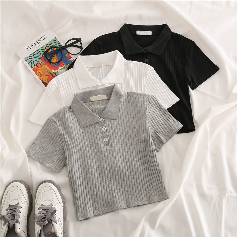 Women's White Polo Collar T-Shirt – Slim Fit & Stylish