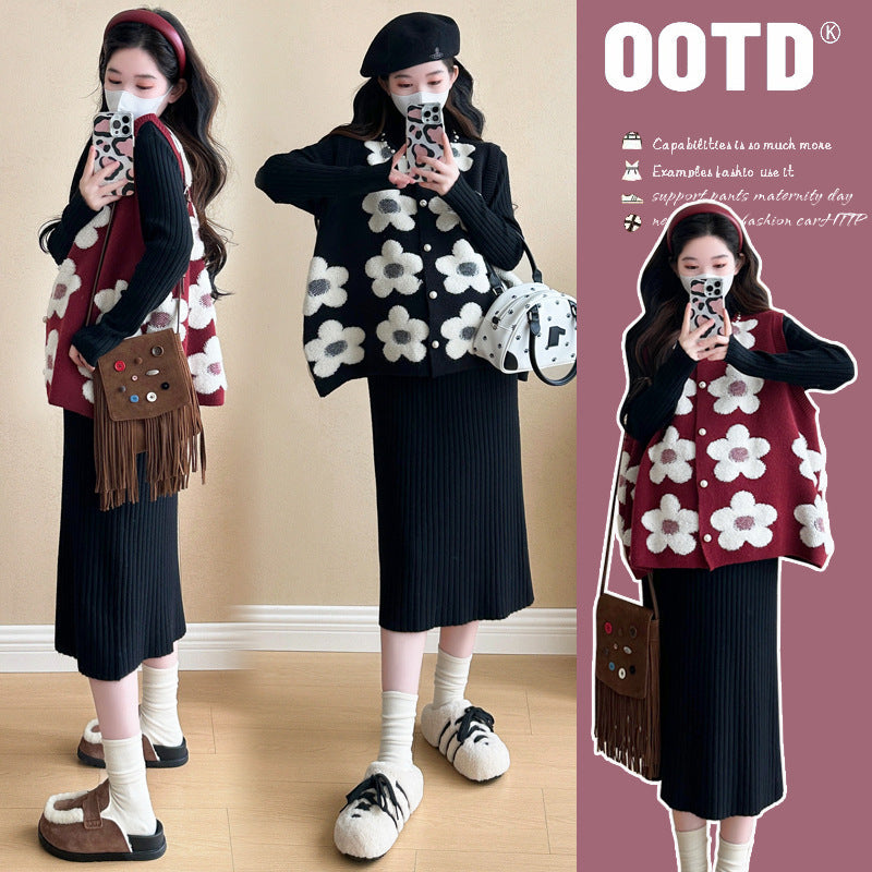 Vest + Semi-High Collar Base Dress Set