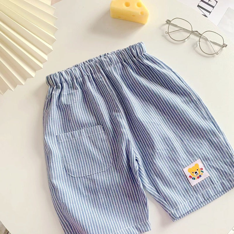 Elite Boys' Cartoon Striped Korean-Style Summer Five-Point Pants
