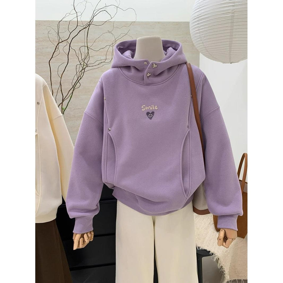 Women’s Trendy Heart Smiley Face Fleece Hoodie