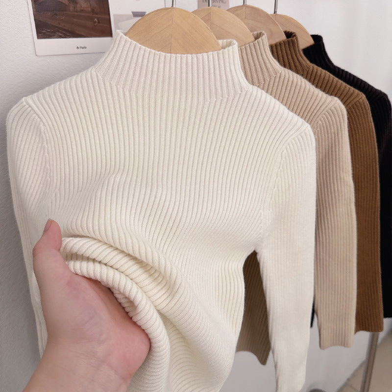 Korean-Style Half Turtleneck Kids’ Knitted Base Shirt