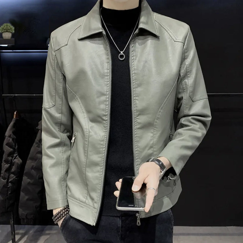 STOCK-Slim Men’s Leather Jacket | Autumn Winter Korean Motorcycle