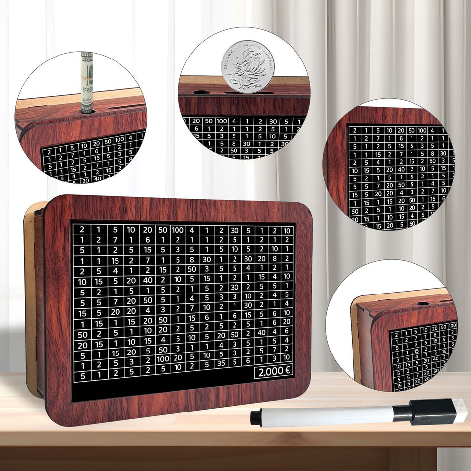 Wooden Piggy Bank with Coin Counter Display