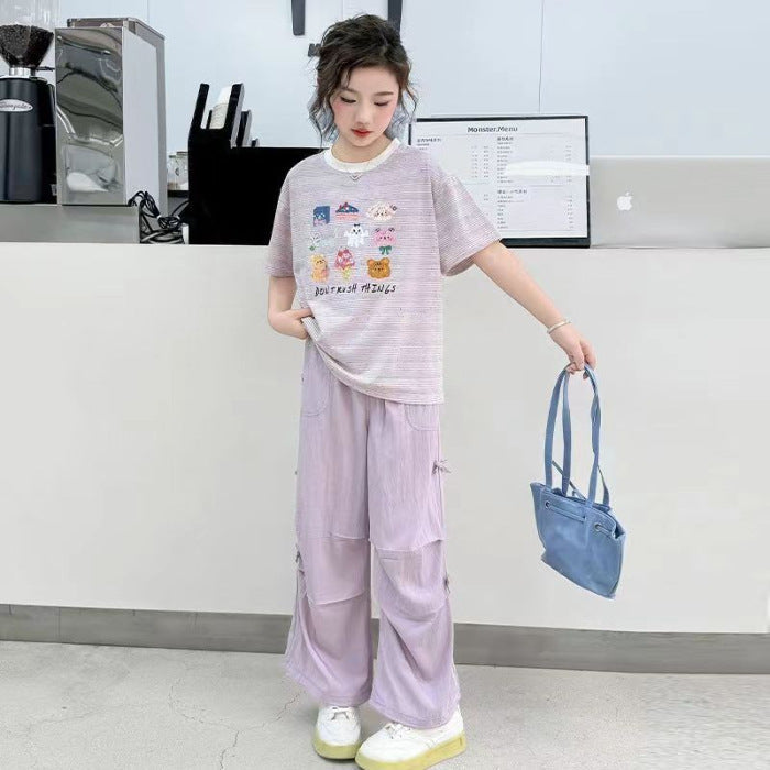Girls Cartoon Pants Summer Two-Piece Set – Baby & Children's Outfits – Image 6