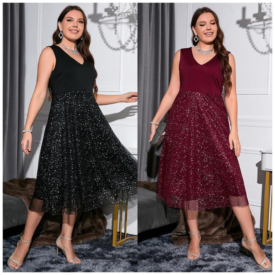 Plus Size Polka Dot V-Neck Dress – Summer Elegance
