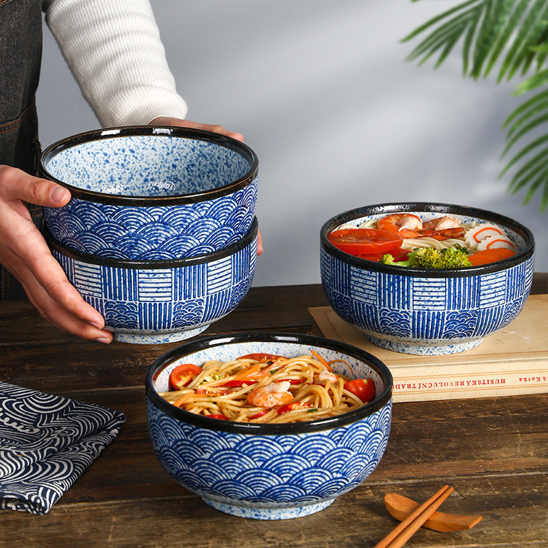 Retro Japanese Ramen Bowl Hand-Painted Ceramic