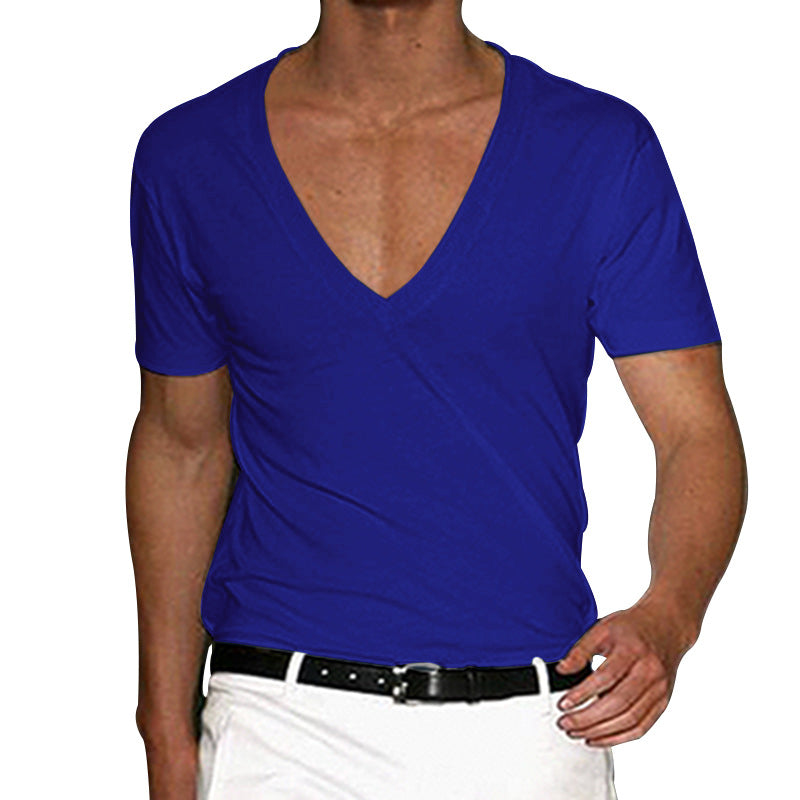 Men’s V-Neck Solid Color T-Shirt – Plus Size Casual Wear