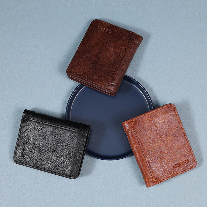 Men’s Retro PU Folding Wallet - High-End Credit Card Holder