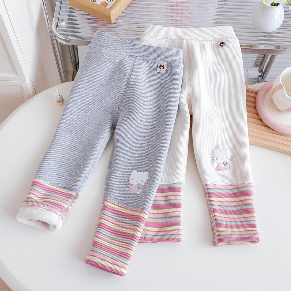 Girls’ Velvet Striped Leggings – Autumn & Winter Warm Pants