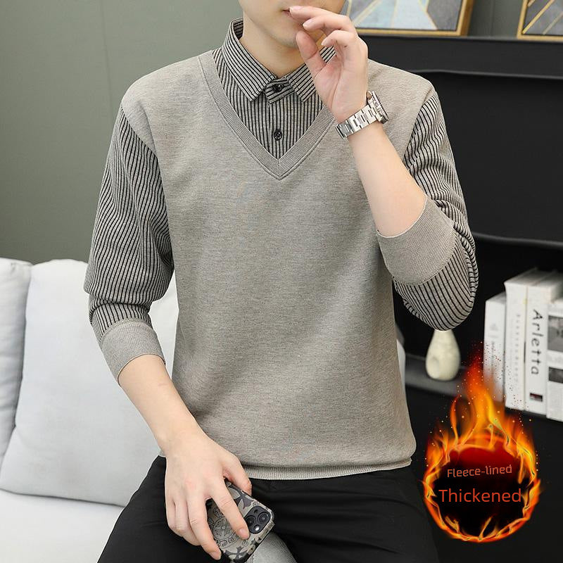 Men’s Fake Two-Piece| Striped Spring Top 2025